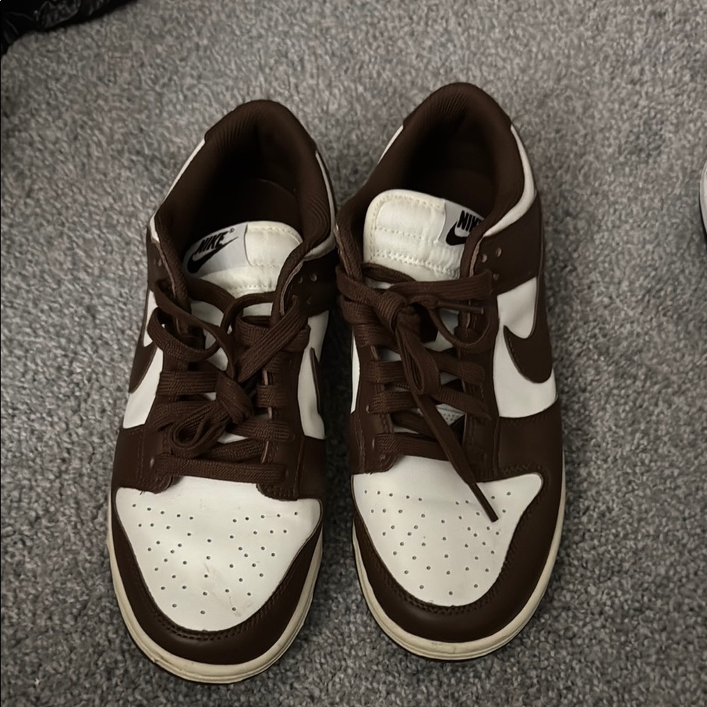 Nike Brown and White Athletic Shoes with Swoosh - dunks